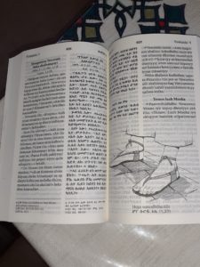 Aukeama diraitankielisestä Uudesta testamentista. Kuva: Mirjami Uusitalon arkisto